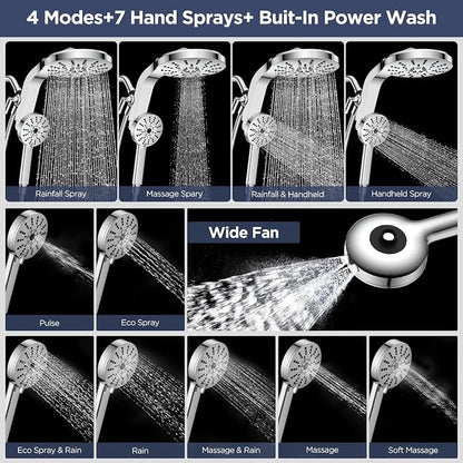 High Pressure Rain Showerhead Combo, 2026 Magnetic Shower Head Set with Detachable 8-Mode Handheld Shower Spray, Adjustable Angle Dual Showerhead System with Built-in Magnetic Docking and Power Jets