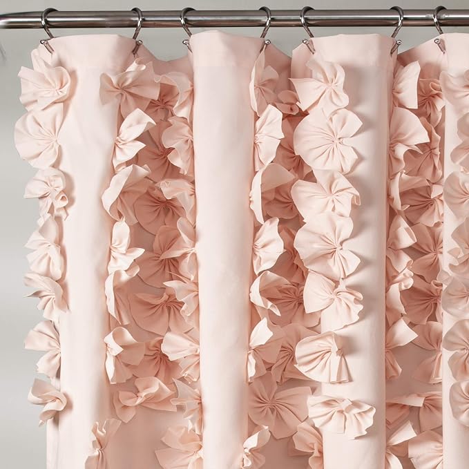 Lush Decor Riley Shower Curtain, 72" W x 72" L, Blush - Bathroom Curtain - Coquette Decor - Bow Shower Curtains - Cottage Core - Fabric Curtains (Pack of 6)