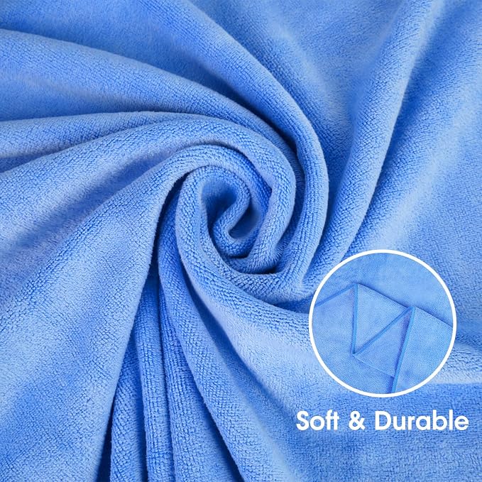 JML Microfiber Bath Towel Set, 6 Pack, 27" x 55", Peach/Grey/Blue | Hanging Loop, Extra Absorbent, Fast Drying, Lint-free, Use for Pool, Swimming, Fitness, Sports, Yoga