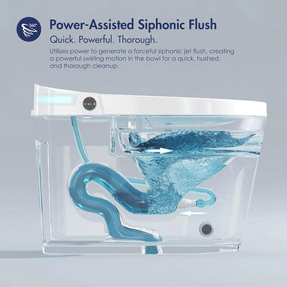 One Piece Smart Bidet Toilet, Foot Sensor Flush, Wash & Dry | Off Seat Auto Flush, Heated Seat, Instant Warm Water, Self Cleaning Wand, Adjustable Wash Settings, Pre Wet, Night Light