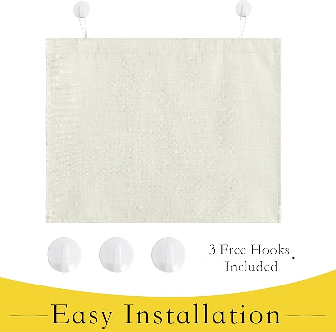 NICETOWN Natural Linen Door Curtains with Self Adhesive Hooks for Small Window, Countryside Thermal Insulated Window Covering for Classroom Office Glass Door, 1 PC, 24 x 18 inche Long