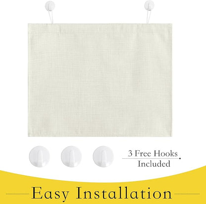 NICETOWN Natural Linen Door Curtains with Self Adhesive Hooks for Small Window, Countryside Thermal Insulated Window Covering for Classroom Office Glass Door, 1 PC, 24 x 18 inche Long