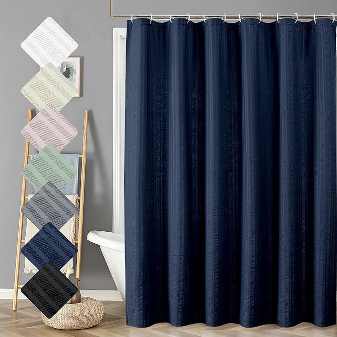 Aiyufeng Moga Navy Blue Shower Curtain 84 Inches Long, 3D Embossed Textured Fabric Shower Curtain for Bathroom - Soft Cloth & Hotel Spa Luxury, Machine Washable, 72X84, Blue
