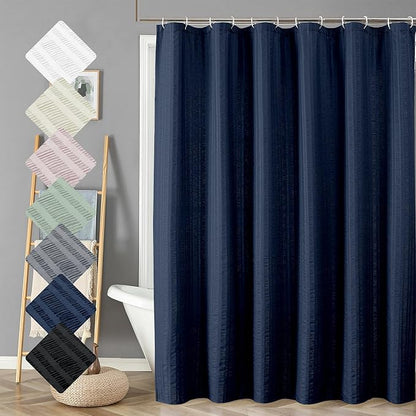Aiyufeng Moga Navy Blue Shower Curtain 84 Inches Long, 3D Embossed Textured Fabric Shower Curtain for Bathroom - Soft Cloth & Hotel Spa Luxury, Machine Washable, 72X84, Blue