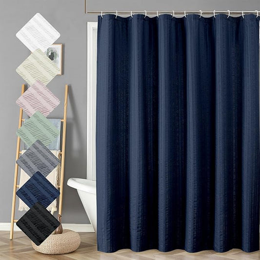 Aiyufeng Moga Navy Blue Shower Curtain 84 Inches Long, 3D Embossed Textured Fabric Shower Curtain for Bathroom - Soft Cloth & Hotel Spa Luxury, Machine Washable, 72X84, Blue
