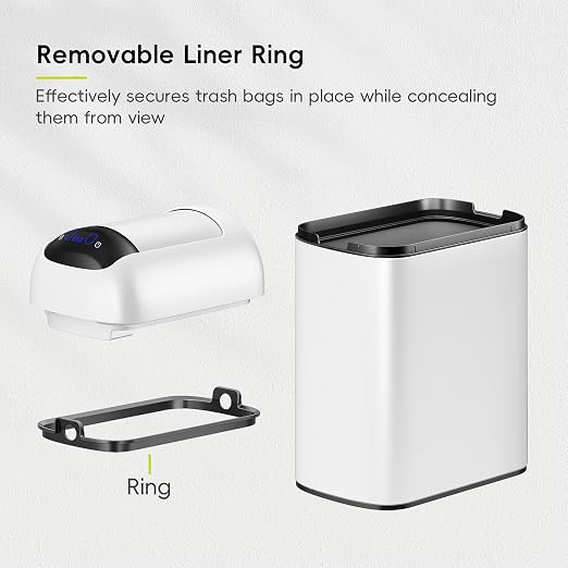 EKO Astro Slim Sensor Trash Can, 10L / 2.6 Gallon Touchless Garbage Bin with Soft-Close Retractable Wing Lid, Motion Sensor Stainless Steel Garbage Can for Bathroom, Kitchen, Office, Waterproof, White