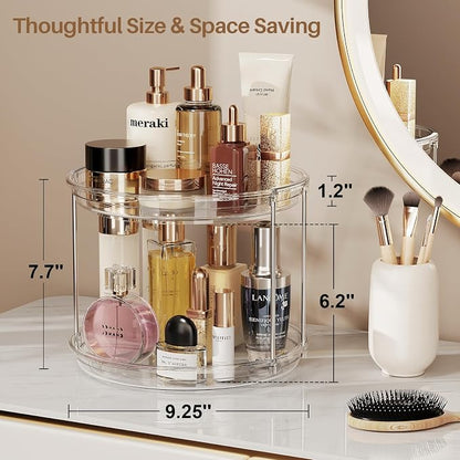 LAMU 2 Pack 2 Tier Lazy Susan Turntable Organizer 9.25'' Rotating Spice Rack Organization for Cabinet, Kitchen, Pantry, Countertop, Bathroom, Vanity, Medicine Cabinet Organizer, Clear