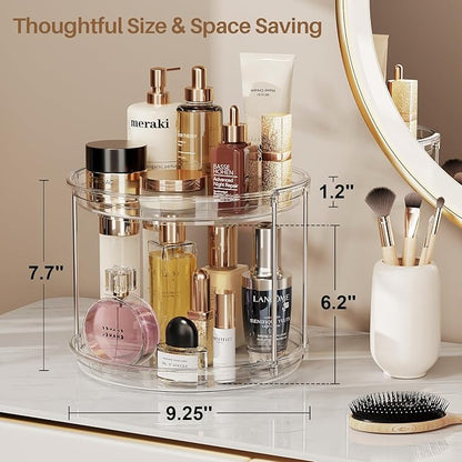 LAMU 4 Pack 2 Tier Lazy Susan Turntable Organizer 9.25'' Rotating Spice Rack Organization for Cabinet, Kitchen, Pantry, Countertop, Bathroom, Vanity, Medicine Cabinet Organizer, Clear
