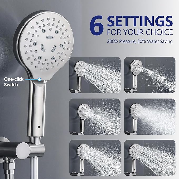 Brushed Nickel Shower Faucet Set with Valve 10 Inches Rainfall Shower Head Combo Set, Wall Mount Shower Fixtures Shower Head System with 6 Function Handheld