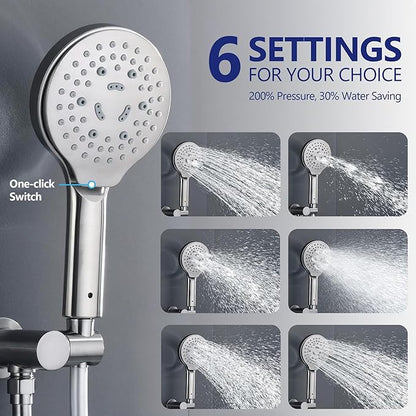 Brushed Nickel Shower Faucet Set with Valve 10 Inches Rainfall Shower Head Combo Set, Wall Mount Shower Fixtures Shower Head System with 6 Function Handheld