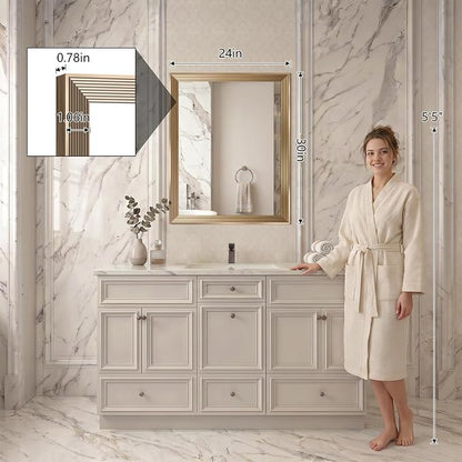 DESBING 24"x30" Gold Bathroom Mirrors for Over Sink | Tempered Glass, Metal Frame, Rectangle Vanity Wall Mirror for Bathroom, Living Room, Bedroom, Horizontally or Vertically