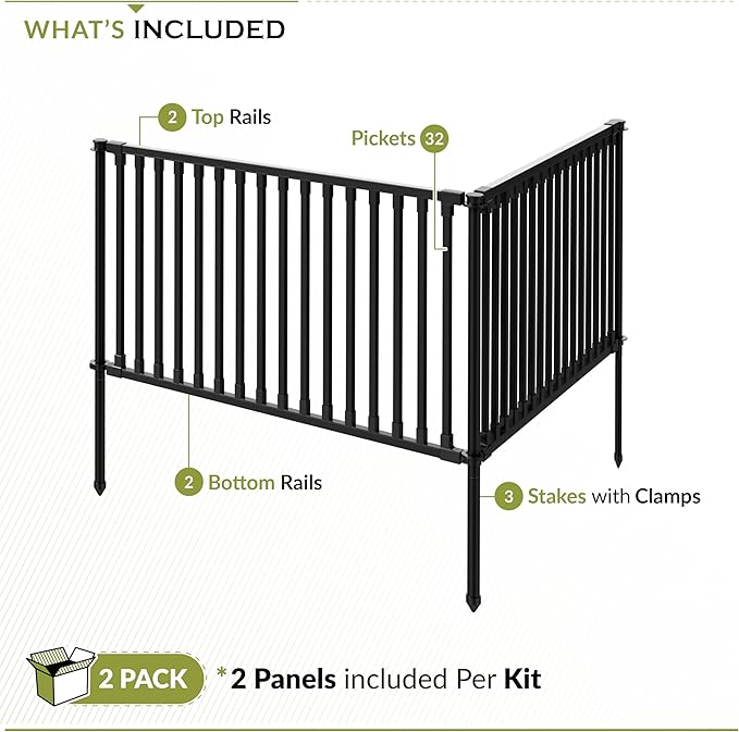 Zippity 24in Zurich Fence Kit, Poly-Steel DIY No Dig Kit | 24inH x 36inW, Black, 2 Panels, Small Dog Fence, ZP19086