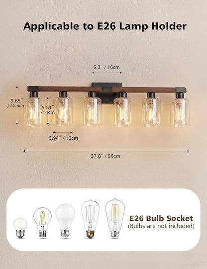 VOLISUN Farmhouse Bathroom Vanity Light Fixtures, 6 Light,UL Certificated | 6 Light Bathroom Vanity Lights Over Mirror, Rustic Vanity Light for Bathrooms,Wood Bathrooms Lights Fixtures Over Mirror
