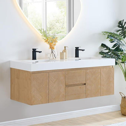 60 Inch Floating Sink Bathroom Vanity Wall Mount Double Vanities Overflow Mordern Large Storge Cabinet with Ceramic Countertop Double Soft Closing Drawers Pre-Assembled