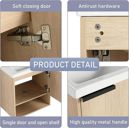 20" Bathroom Vanity with Sink, 20 Inch Floating Bathroom Vanity for Small Space, Modern Bathroom Vanity,Brown Wall Mounted Cabinet Set (066, PLO, 20''W x 14''D)