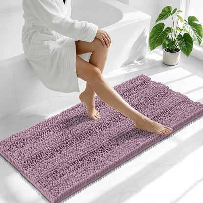 Smiry Thick Chenille Bathroom Runner Rugs 47x20, Soft Bath Mat, Deep Plum | Quick‑Dry & Machine Washable, Non‑Slip Bath Carpet, Striped Bath Rugs for Tub & Shower, Modern Home Decor Accessories