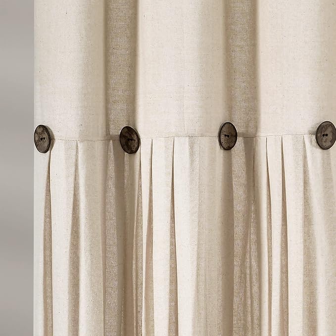 Lush Decor Linen Button Shower Curtain, 72" W x 72" L, Dark Linen - Beige Shower Curtain Fabric - Rustic Bathroom Curtain - Farmhouse Bathroom Decor