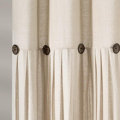 Lush Decor Linen Button Shower Curtain, 72" W x 72" L, Dark Linen - Beige Shower Curtain Fabric - Rustic Bathroom Curtain - Farmhouse Bathroom Decor