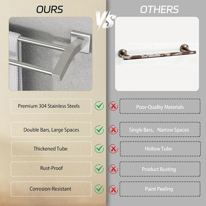 Alise Double Towel Bar, 32" Towel Rack for Bathroom Wall, Brushed Nickel | SUS304 Stainless Steel Bathroom Towel Holder, Quick Drying Towel Hanger Towel Rod, Useable Length 30.8"
