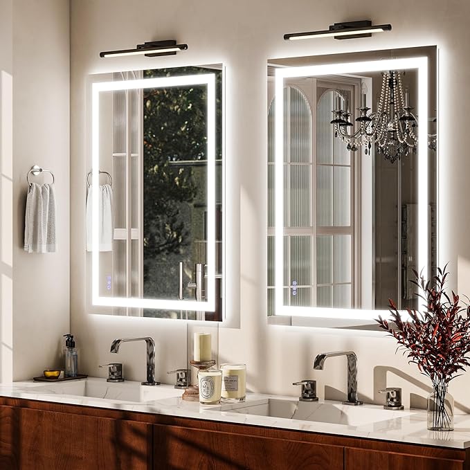 VooBang LED Bathroom Mirror 32 x 48 inches - 3 Adjustable Lighting Modes Lighted Smart Bathroom Vanity Mirror, Anti-Fog, Memory Function, Tempered Glass, Wall Mounted Horizontally Vertically