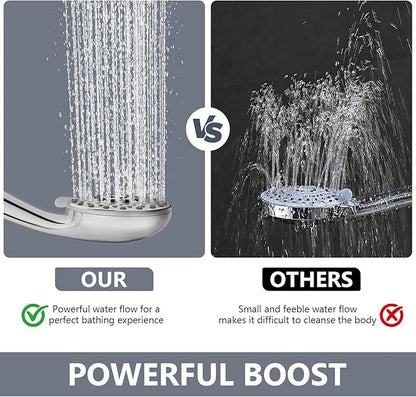 High Pressure Shower Head with Powerful Shower Spray & 59'' Stainless Steel Hose, 5 Spray Modes, Adjustable Bracket and Non-Clogging Nozzles（Chrome）