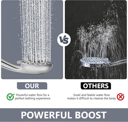 High Pressure Shower Head with Powerful Shower Spray & 59'' Stainless Steel Hose, 5 Spray Modes, Adjustable Bracket and Non-Clogging Nozzles（Black）