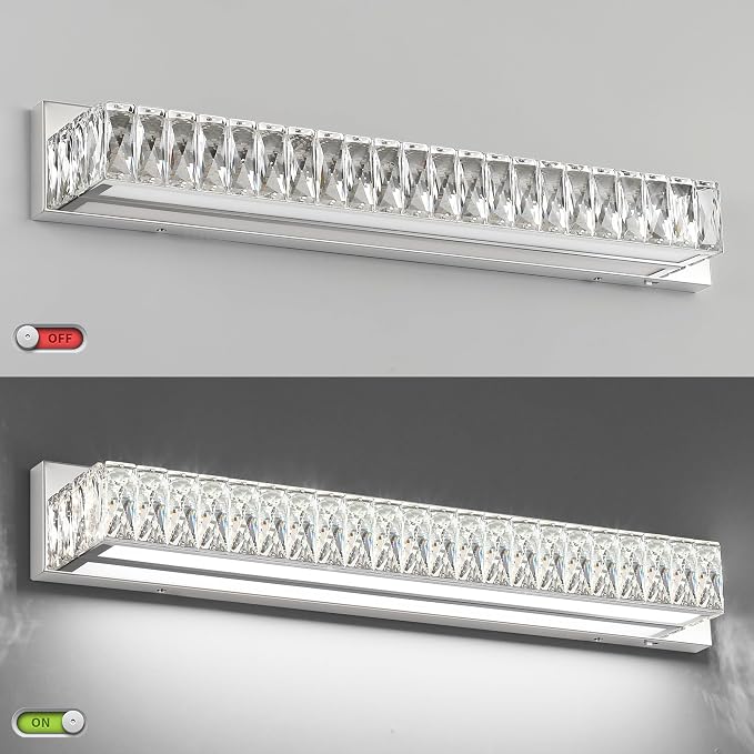 30in LED Bathroom Lights Over Mirror Modern Crystal Vanity Lights Bar Chrome Wall Lighting for Bath