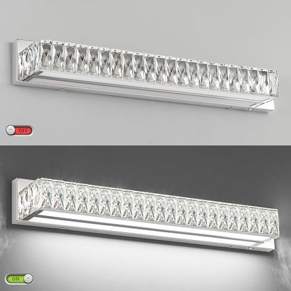 30in LED Bathroom Lights Over Mirror Modern Crystal Vanity Lights Bar Chrome Wall Lighting for Bath