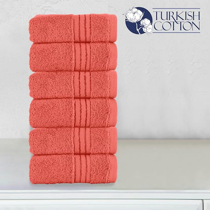 Elegant Comfort Premium Turkish Cotton 6 Pack Washcloths Set - 13 x 13 inch, Luxurious Hotel Spa Quality 100% Turkish Cotton 6PC Washcloth Set - Highly Absorbent - Soft Bathroom Towels, Coral
