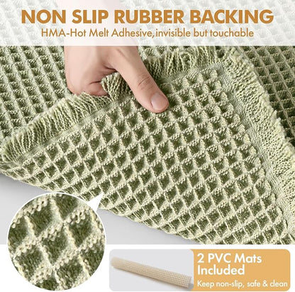 MIULEE Set of 2 Waffle Bathroom Rugs Sage Green Bath Mat 17"x24"+18"x30" | Non Slip, Super Absorbent, Washable, Ultra Soft, Rubber Backed, Small Boho Bath Rugs for Bathroom Floor Tub Shower