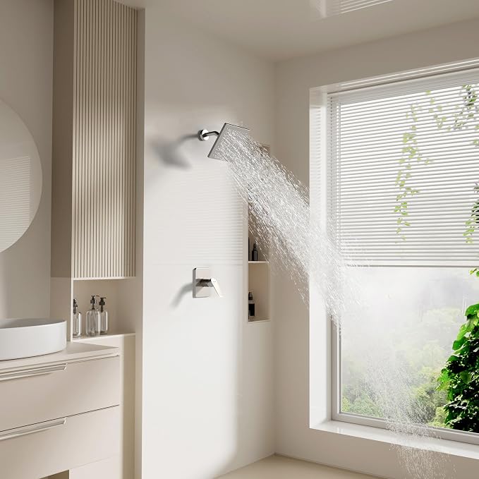 Brush Nickel Premium Shower Head With Valve Set Single Spray Wall Mount 8 Inch Rainfall Square Shower Faucet with Rough-in Valve and Trim Kit for Bathroom
