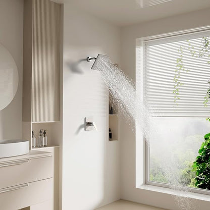 Brush Nickel Premium Shower Head With Valve Set Single Spray Wall Mount 8 Inch Rainfall Square Shower Faucet with Rough-in Valve and Trim Kit for Bathroom