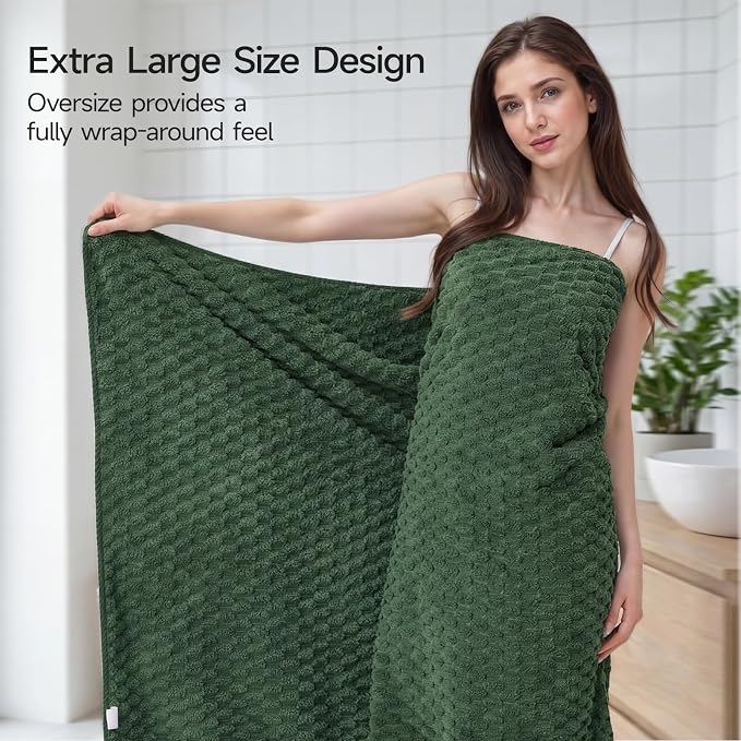 REDKISS Olive Green Microfiber Towels Set of 6-35x70 Inches Oversized Bath Sheets, Extra Large Bath Towels Set of 6, Super Soft Quick Dry Lint Free Absorbent Waffle Microfiber Shower Towels