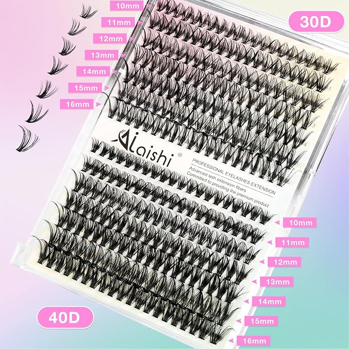 Lash Clusters Kit, DIY Cluster Eyelash Extensions 9‑16mm, 30D+40D, 280pcs Fluffy D Curl Natural Lashes with Bond & Seal,Remover,Tweezers,Brush–Fake Cat Eye Wispy Individual Clusters(MIX1-1-L)
