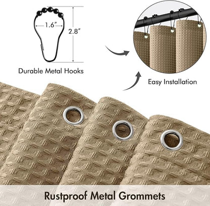 MIULEE Stall Waffle Weave Fabric Stand Up Shower Bath Curtain with 6 Metal Hooks Small 260GSM Heavy Washable Waterproof Narrow Thick Cloth Half Shower Curtains Set for Bathroom Hotel,W36*L72,Khaki