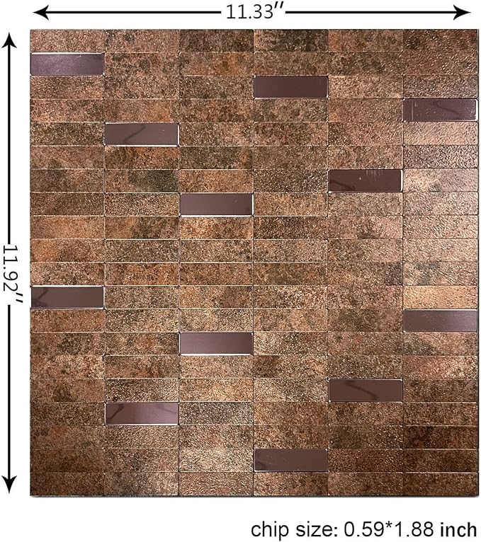 XUANINY Peel and Stick Tile Backsplash Self- Adhesive Wall Tiles Aluminum Mosaic Sticker for Kitchen (11.33"x11.92" Per Sheet, Pack of 10 pcs) (Copper 10)