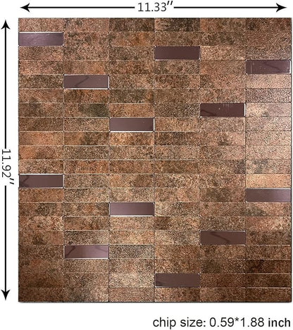 XUANINY Peel and Stick Tile Backsplash Self- Adhesive Wall Tiles Aluminum Mosaic Sticker for Kitchen (11.33"x11.92" Per Sheet, Pack of 10 pcs) (Copper 10)