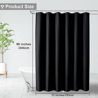 OVZME Berry Extra Long Black Shower Curtain 96 Inch Long, 3D Embossed Texture Fabric Bathroom Shower Curtain, Large Hotel Bath Curtain with 12 Holes, Washable Cloth Shower Curtains, 72x96, Black