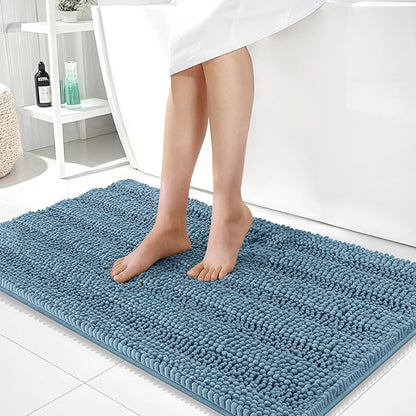 OLANLY Thick Large Bathroom Rugs 40x24, Soft Chenille Bath Rugs, Airy Blue | Absorbent Striped, Rubber Backing, Machine Wash Dry, Bath Mats for Bathroom Floor, Tub and Shower, Home Decor Accessories