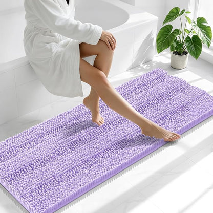 Smiry Thick Chenille Bathroom Runner Rugs 47x20, Soft Bath Mat, Lavender | Quick‑Dry & Machine Washable, Non‑Slip Bath Carpet, Striped Bath Rugs for Tub & Shower, Modern Home Decor Accessories