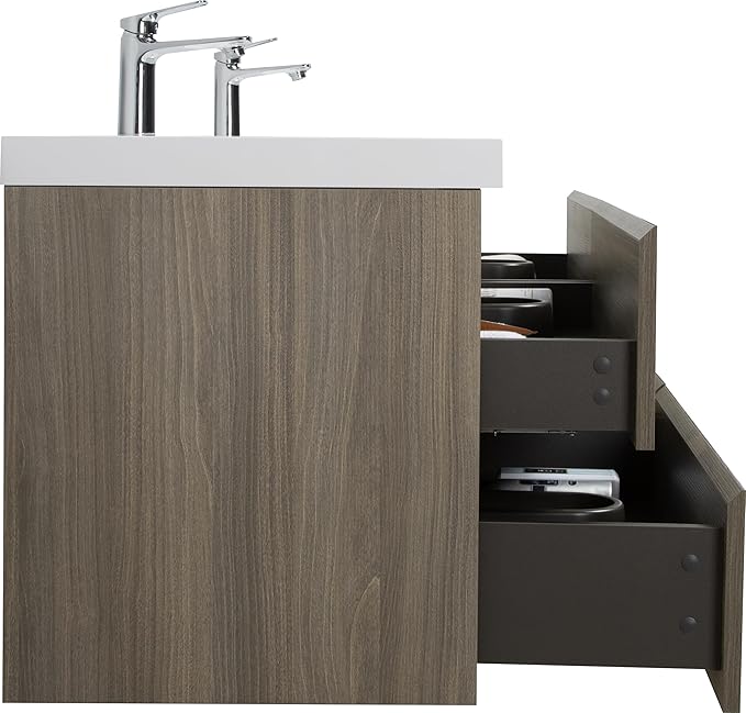 72 Inch Floating Bathroom Vanity with Double Sink, Modern Wall-Mounted Bathroom Vanity Storage Cabinet Organizer with Double Resin Top Basins and 4 Soft Close Drawers (Ash Grey)