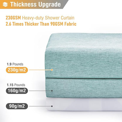 72x78 Linen Textured Waterproof Thick Fabric Shower Curtain Set, Teal | Long Size, 230GSM Polyester, Heavy Duty Cloth, Weighted Hem, 12 Plastic Hooks, Modern Luxury Hotel Style, Machine Washable