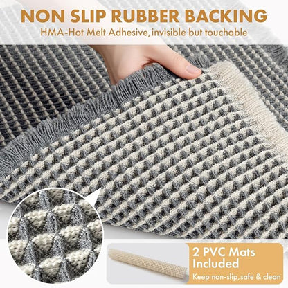 MIULEE Set of 2 Waffle Bathroom Rugs Dark Grey&Cream Bath Mat 18x30 Inch | Non Slip, Super Absorbent, Washable, Ultra Soft, Rubber Backed Bath Rugs for Bathroom Floor Tub Shower, Boho Decor