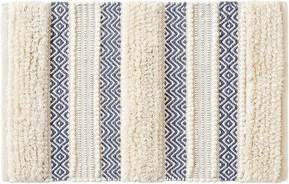 Ink+Ivy Bath Rug Hand-Woven Texture Shaggy Striped Soft & Water Absorbent, Boho Bathroom Décor Bath-Mats, Non-Slip Absorbent Quick Dry Mats for Tub, Shower Room, Asher, 20x32, Navy 1 Piece