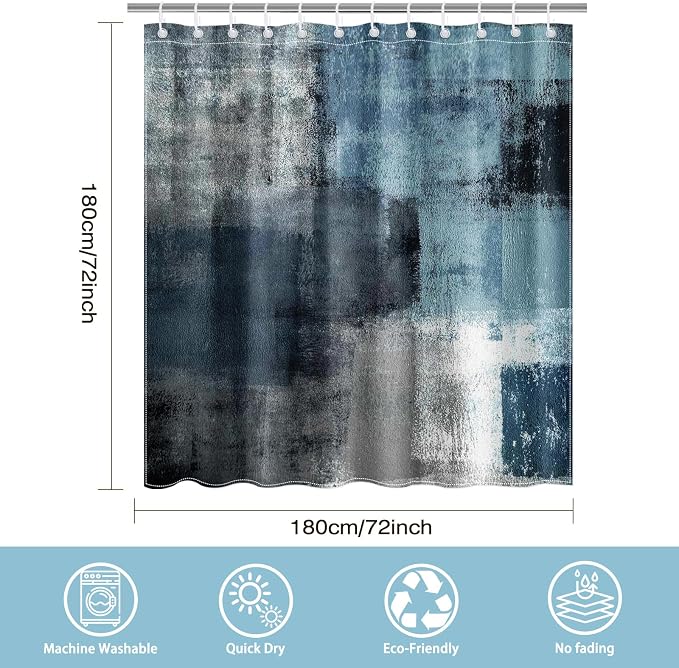Mocsicka Abstract Shower Curtain Grey Abstract Art Painting Shower Curtain Bathroom Bathtub Curtain 72x72 Inch with 12 Hooks (Blue)