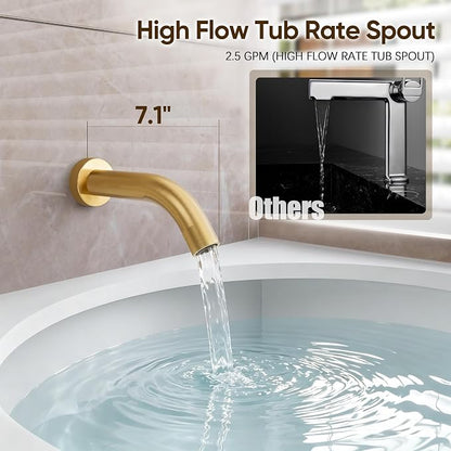 Brushed Gold Shower System with Tub Spout with 10" Rain Shower Head | All Metal Tub Shower Faucet Set with Shower Head and Handheld Spray combo, Wall Mounted Shower System with valve and Trim kit