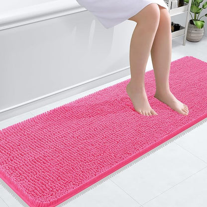 OLANLY Bathroom Runner Rugs 59x20, Extra Soft Absorbent Chenille Bath Rugs | Hot Pink, Quick-Drying Rubber Backing, Washable Long Bath Mat for Bathroom Floor, Tub and Shower, Home Decor Accessories