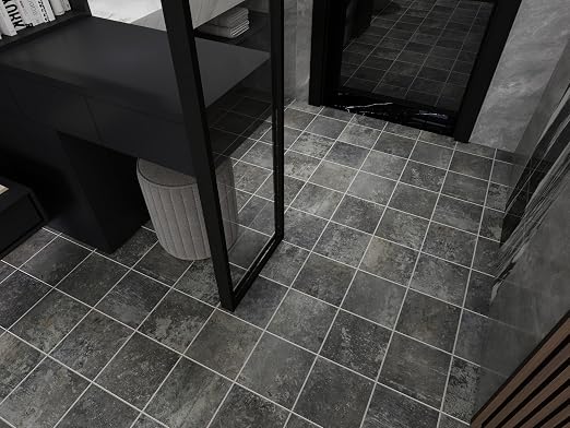 W&S 1-Sheet Faux Stone Peel and Stick Floor, Dark Grey Peel and Stick Backsplash, Stick on Brick Accent Wall,Self Adhesive Thicker Tile for Kitchen Bathroom,Bedroom,Waterproof Flooring Tiles