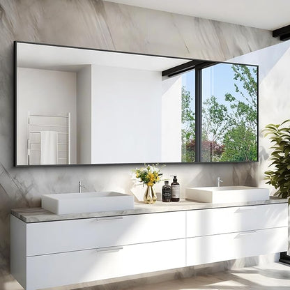 36x72inch Bathroom Mirror, Black Rectangle Mirror with Thin Metal Frame, Large Rectangular Wall Mirrors for Bathroom, Living Roomm, Hair Salon, Big Farmehouse Mirror Hang Horizontal/Vertical