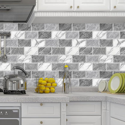 URCOLOR 10-Sheet Peel and Stick Backsplash Tile Sticker for Kitchen,12"x12" Self Adhesive Subway Wall Tiles Stick on Back Splashes for Bathroom White Gray Marble Design